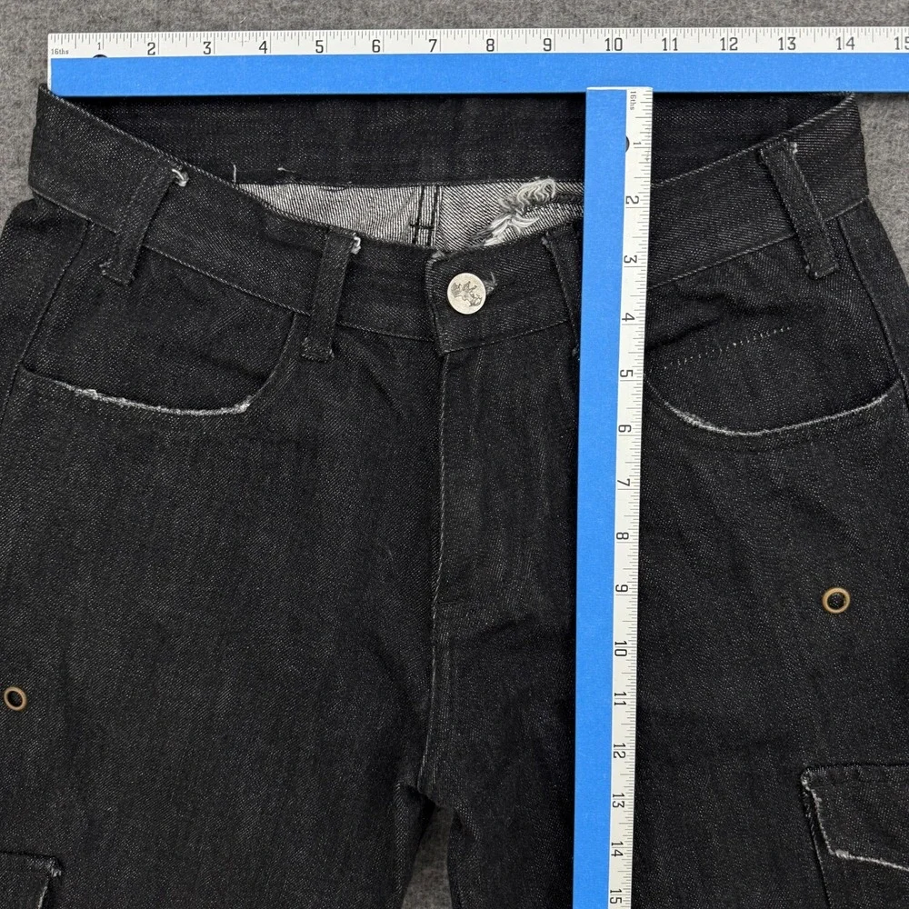 FAITPARLUI Les Demons Portent Cargo Pants Mens 28x30 Black Selvedge Denim Wide *
